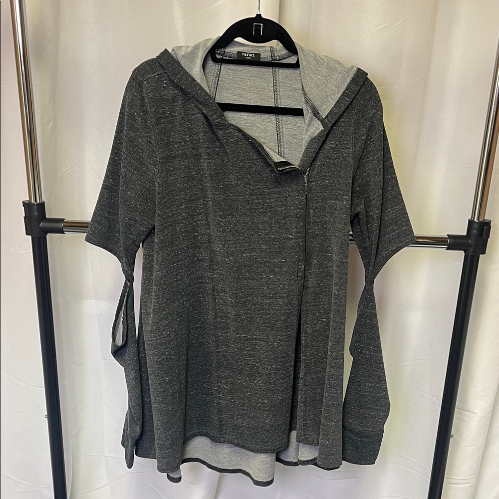 Terez women’s Gray Relaxed Oversized Hoodie with elbow slashes asymmetrical L